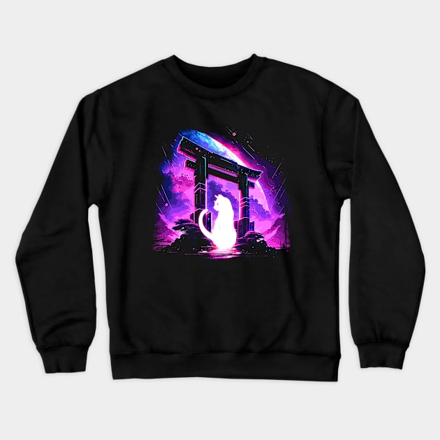 Cosmic Torii cat Crewneck Sweatshirt by Meca-artwork